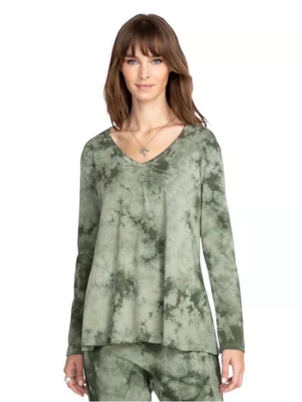 Johnny Was Olive Tie-Dye V-Neck Long Sleeve Top